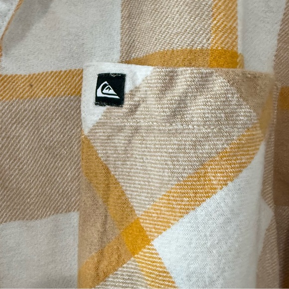 Quiksilver XL Yellow White Plaid Flannel Long Sleeve Hooded Shirt Cotton Blend - Picture 5 of 5